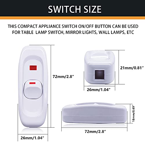 Mankk 4Pcs Appliance Inline Cord Switch White Ac 250V 10A Heavy Duty Thru Switch On Off Lamp Bulb Wall Line Button Control Switch With Red Led Indicator Light Gw320-W #TOP2