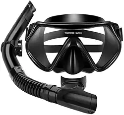 Kit de Mergulho Completo com Mascara e Snorkel Profissional Preto, Oculos de Mergulho