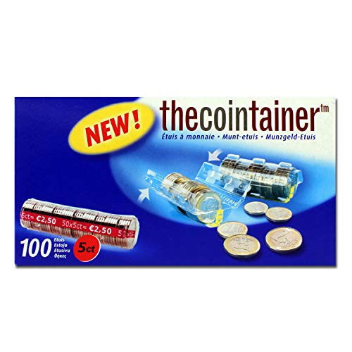 effektivo Kunststoffmünzhülsen für 5 Cent Euro-Münzen aus PET, mit Zählrillen für schnelles Abzählen von Münzen, Karton mit 100 Stück