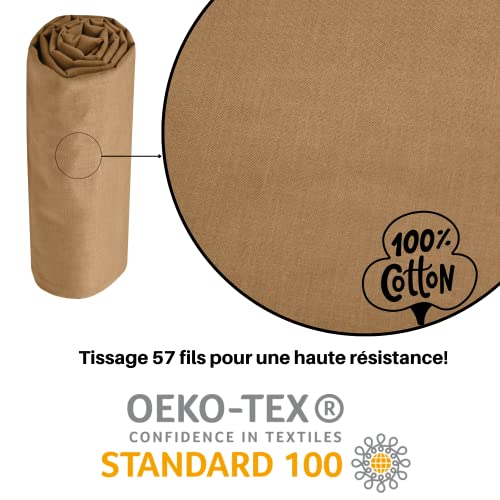 Lovely Casa, Fitted sheet, Size 140 x 190 cm, Large 30 cm, 100% Oeko-Tex Certified Cotton, Colour Curry, Model Eden - Image 3
