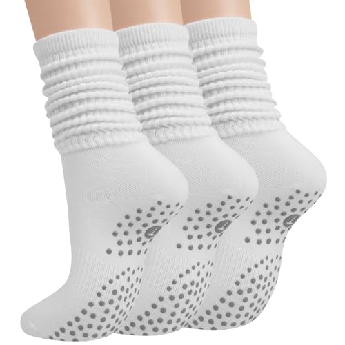Image of Grip Pilates Socks for Women, Yoga Slouch Socks with Grip for Barre Workout Hospital Long Scrunch Slipper Socks