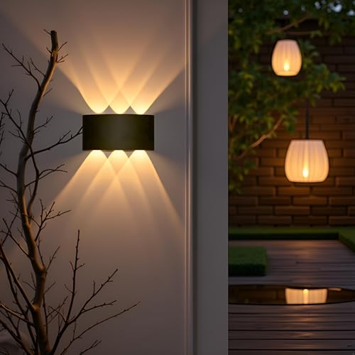 Image of Waterproof Up Down Led Wall Lamp, Aluminium IP65 Body 3+3 Ray, Warm White, Indoor /Outdoor Decorative Wall Sconce Light (6 Ray Warm White)