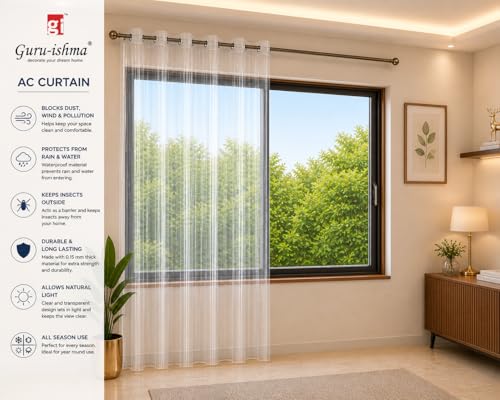 Image of 8 ft Solid Transparent AC Curtain | Waterproof Heavy-Duty 0.15 mm | Dust Wind Rain Protection, Mold & Mildew Resistant | All Season Use for Door, Window & Bathroom (Pack of 1)