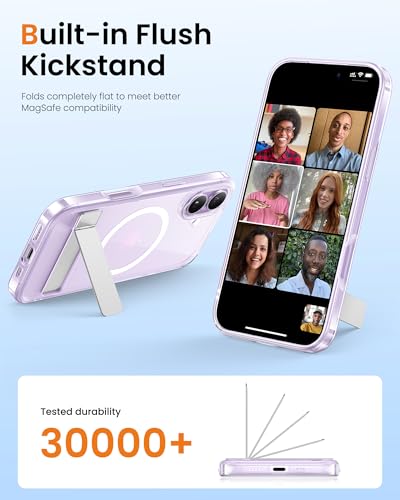 Image of Vihibii for iPhone 17 Cover Magnetic Back with Build-in Stand, [Compatible with Magsafe], Rugged Shockproof Protective Back & Transparent Slim Case for iPhone 17 2025 6.3 inch, Clear