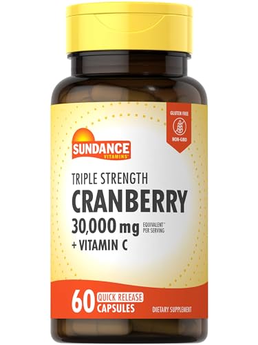 Sundance Cranberry Supplement | 60 Capsules | Plus Vitamin C | Triple Strength | Non-GMO and Gluten Free Formula
