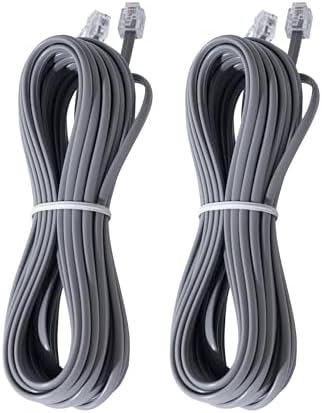 ZTOXLR Phone Extension Cord 15 FT Long Phone Cable Line Wire, with Standard RJ11 6P4C Plugs， Includes 15 Cable Clip Holders- Grey- 2 Pack