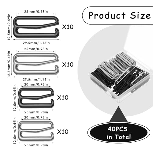 40PCS Swimsuit Bra Hooks Bra Strap Hook Replacement Bra Strap Slide Hook Metal for Swimsuit and Lingerie Adjustment Slides,2 Sizes Sewing Hooks Bra Clasp,Bra Strap Clips for Back,Dress Strap Shortener2