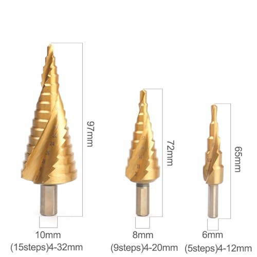Set de 3 brocas escalonadas HSS 4-32mm doradas miniatura 2