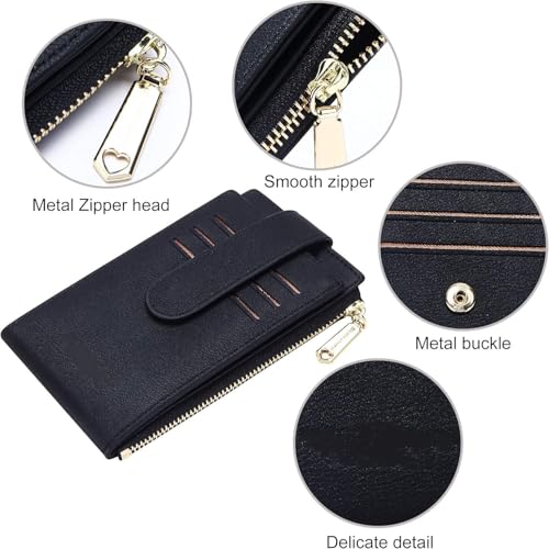 Image of VOGARD RFID PU Leather Card Holder Wallet for Women Slim Wallets Bifold Multi Card Case Zipper Coin Purse (Black)