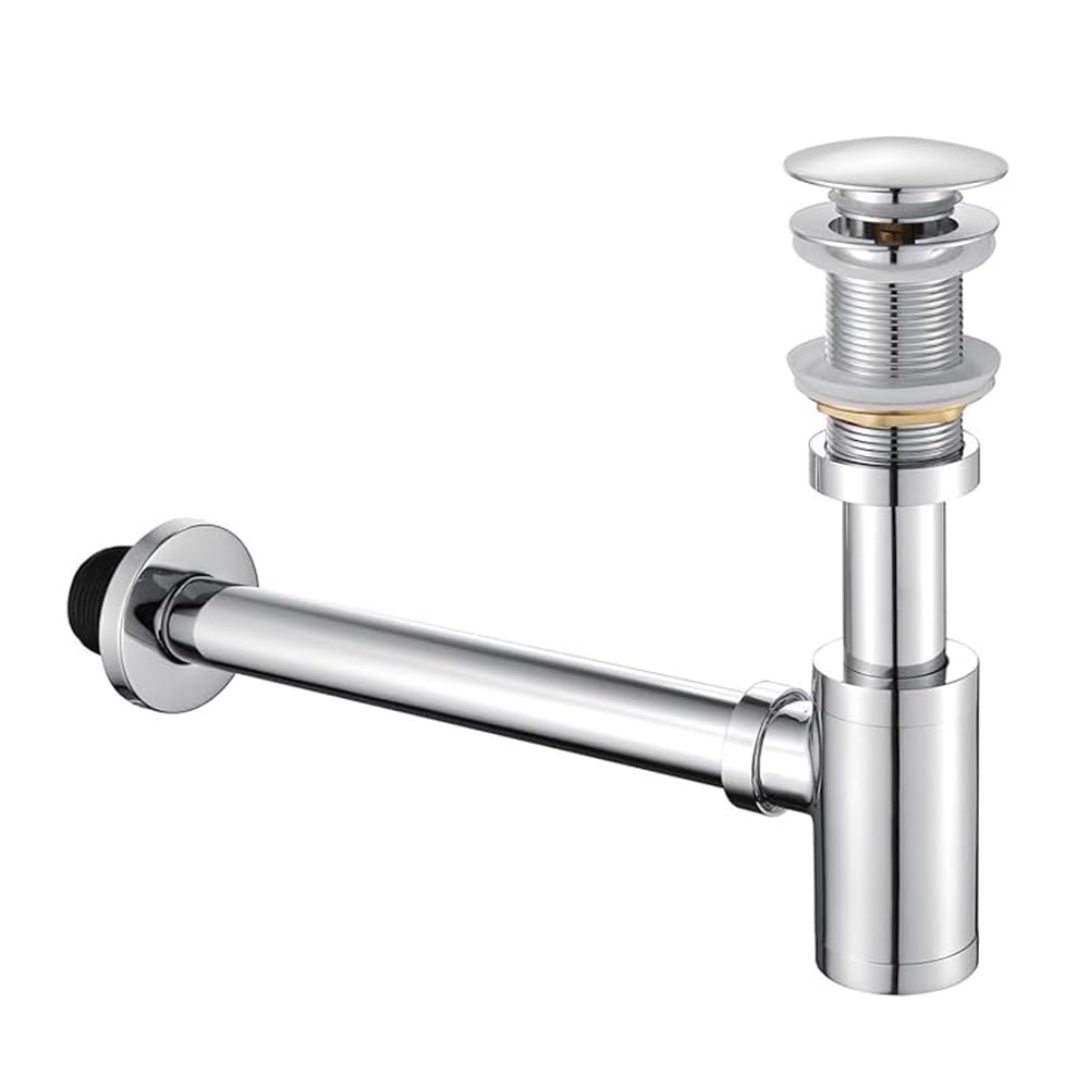 Bottle Trap Set, Stainless Steel Bathroom Sink Stopper P-Trap Complete Set Without Overflow, Basin Waste Bottle Trap Set for Kitchen Bathroom Sink Basin, Chrome