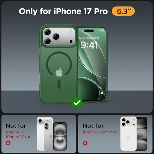 Image of Miracase Magnetic for iPhone 17 Pro Case 6.3 inch with Screen Protector, [Compatible with MagSafe] Military-Grade Protection, Anti-Fingerprint, Slim Thin Phone Case for 17 Pro Cover, Green