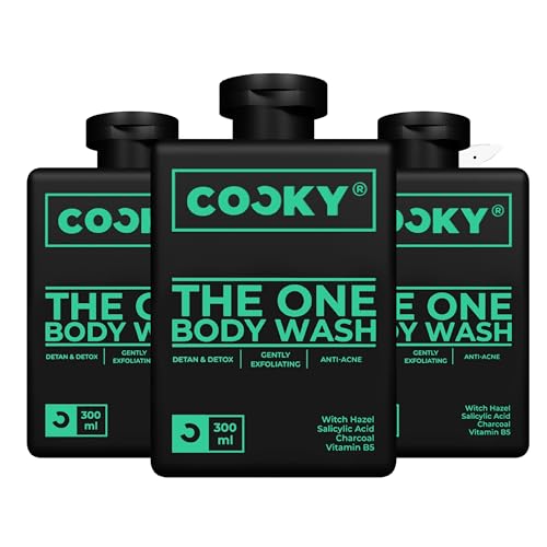 Image of COCKY The One Body Wash for Men 900ml - Deep Cleansing De-Tan Detox & Anti-Acne Shower Gel with Witch Hazel, Salicylic Acid & Charcoal, Gently Exfoliating, Woody & Spicy Luxe Fragrance (Pack of 3)