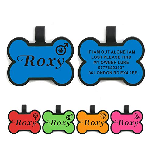 Silicone Dog Tags Engraved for Pets Personalized Soundless Pet ID Tag Dog Name Tag Silent Dog ID Tags Name Tag Custom Dog Tags for Cats Puppy Kitty 2 Shapes & 5 Colours (Blue Bone)