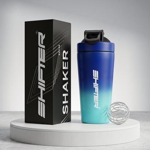 Image of Shifter Stainless Steel Gym Shaker Bottle 750ml | Protein Shaker with Mixer Ball | Leakproof Metal Blender Bottle| Gym, Fitness, Workout, Sports Water Bottle for Men & Women (BLUE MULTICOLOR)
