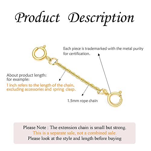 Image of 10k 14k Real Gold 1 inch /1.5 inch /2 inch /2.5 inch /3 inch /4 inch /5 inch Necklace Extender, Necklace Bracelet Extender Chain, Durable Gold Extender Chain, Adjustable Extension Chain for Necklace Bracelet Anklet