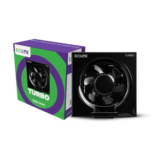Image of EcoLink TURBO 200mm Exhaust Fan | High-Speed, Powerful Air Suction | Silent Operation | Energy Efficient | Durable Plastic Body | Suitable for Kitchen, Bathroom & Office | Black | Pack of 1