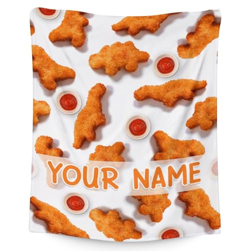 Mercuryelf Custom Dinosaur Chicken Nugget Blanket - Soft, Fuzzy & Warm - 60x80 Inches Flannel Throw Blankets for Bed, Couch - White Novelty Throws Gift for Men, Women