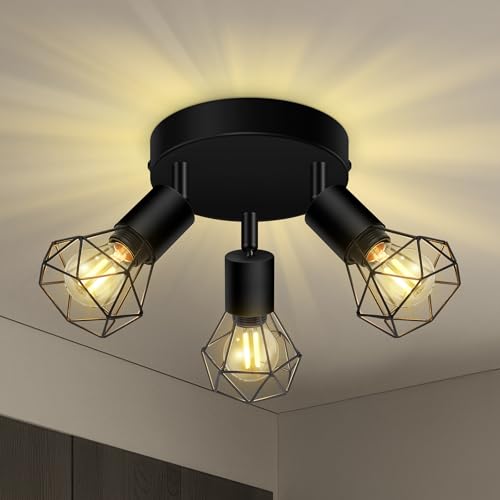 AUQUEE LED Deckenstrahler Schwarz, Deckenleuchte E14 3 Flammig Schwenkbar 350° Deckenspot, LED 3 Flammig Wandstrahler, Moderne Deckenlampe Spot für Flur/Küche/Schlafzimmer/Wohnzimmer,Ohne Leuchtmittel