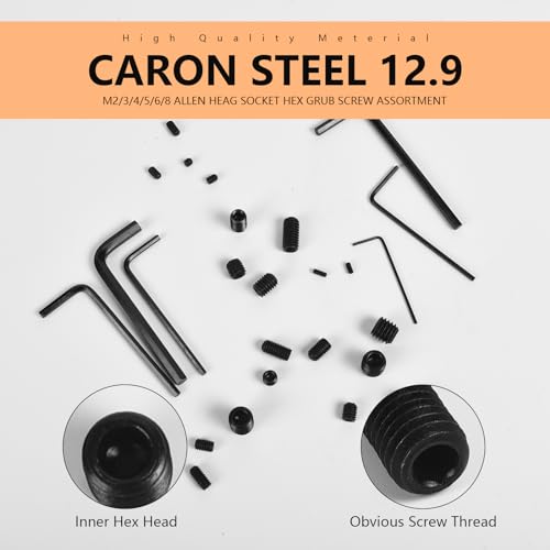 666 Stück Madenschrauben Set, M2 M3 M4 M5 M6 M8 Inbuskopf Innensechskant Gewindestifte Schrauben Wurmschraube Inbusschraube Kohlenstoffstahl Madenschrauben Sortiment Set mit Inbusschlüssel