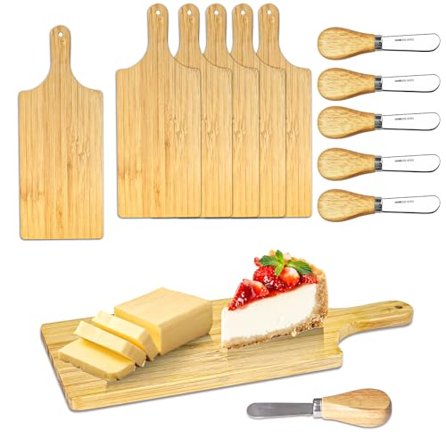 Mini Charcuterie Boards set of 6, Cutting Boards Wood Cheese Board with knives, Thicken Bamboo Chopping Board Serving Trays Small Charcuterie Boards for Guests Wedding Party Baby Shower Giftware