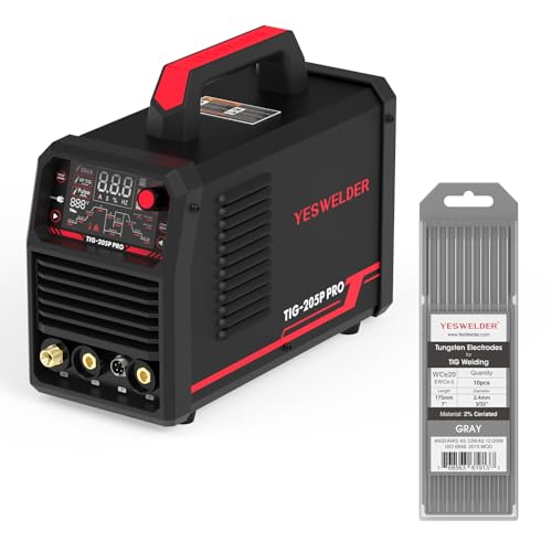 Image of YESWELDER TIG Welder With Pulse 205Amp Large LED Display, STICK/DC TIG/PULSE TIG 3 In 1 & TIG Welding Tungsten Electrode 2% Ceriated 3/32" x 7" (Gray, WC20/EWCe-2) 10-pk