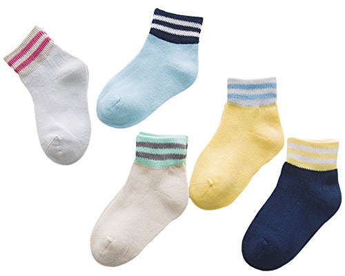 X&F Little Kids Soft Low Cut Ankle Socks Children Sports Socks(Pack of 5), 5-8 Years, Stripes