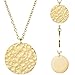 BONNYBIRD® Kette Rundes Plättchen Gold - Kette mit Platte Gold, Coin Kette mit Plättchen Anhänger Gehämmert, Kette Gold Platte