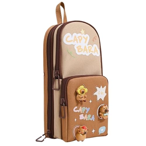 SAJANI Three Layer School Bag-Shaped Pencil Pouch, Large-Capacity Pencil Pouch with Zipper, Multipurpose Pen & Pencil Case for School Supplies for Boys & Girls (Pack of 1) (Capybara), Brown-image-13