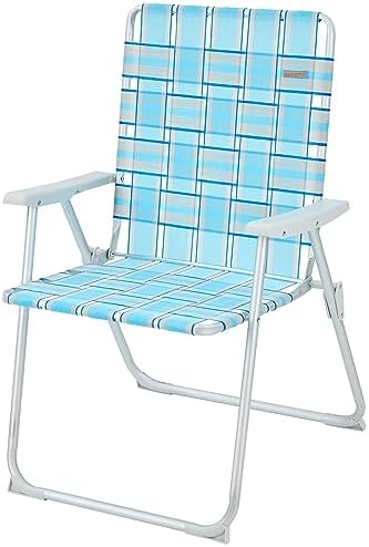 #WEJOY Anti-tip Over Folding Webbed Lawn Chair, Oversized 17-in High Beach Chair for Adults Heavy Duty,Aluminum High Seat Camping Chair for Elder Outdoor Garden Park Backyard(Grey/Blue)
