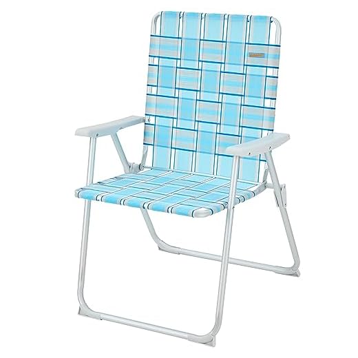 #WEJOY Anti-tip Over Folding Webbed Lawn Chair, Oversized 17-in High Beach Chair for Adults Heavy Duty,Aluminum High Seat Camping Chair for Elder Outdoor Garden Park Backyard(Grey/Blue)