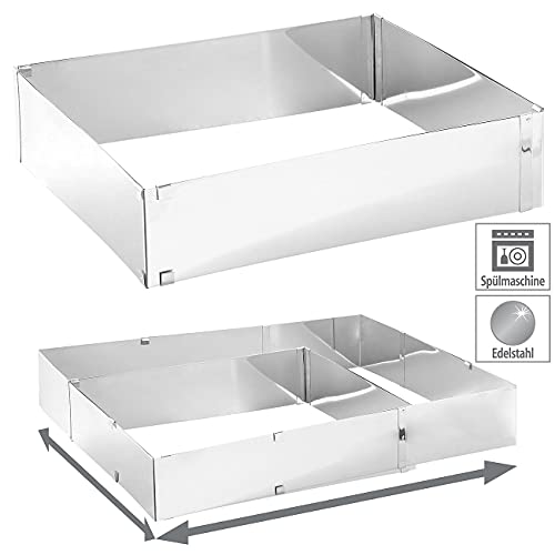 Foto von Rosenstein & Söhne Backrahmen eckig: Edelstahl-Backrahmen, rechteckig, verstellbar auf maximal 47 x 38 cm (eckig verstellbar, Tortenring, Rechteckiger)