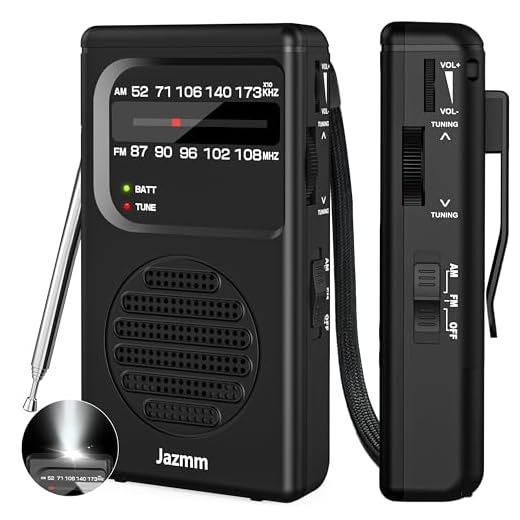 Jazmm Portable Radio AM FM,Battery Operated Radio with 3W Large Speaker,Transistor radios with Best Reception,Pocket Radio with Back Clip,Flashlight,3.5mm Earphone Jack,Tuning Light,Gift for Elder