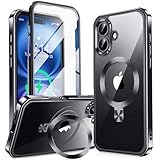 【360°全面保護・スタンド・Magsafe対応】KELLCASE iPhone 16 Plus 用 ケース 両面 隠しスタンド・CDリング 横縦両立 ワイヤレス充電 いphone16 plus カバー 黄変防止透明PC背面 メッキバンパー 米軍MIL規格耐衝撃 マグセーフ対応 高感度タッチ ストラップホール付き アイフォン16プラス 用 ケース 6.7インチ（ブラック）