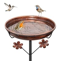 Stehend Vogeltränke Vogelbad für Draußen Garten, Metall Vogelbecken Futter Schale Wassertränke für Vögel, Wildvögel Winterfest Wassertränke für Vogelbad Futterstelle Balkon (Vintage Braun, Blumen)