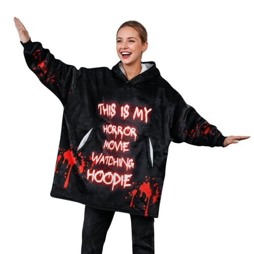 Horror Movie Gifts for Horror Movie Lovers, Wearable Blanket Hoodies for Adults, Oversized Flannel Hooded Blankets, One Size Fits All