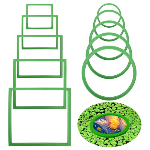10 Pièces Anneaux de Plantes Flottantes d'Aquarium, Ronds et Carrés Anneaux d'alimentation pour Poissons 5 Tailles Corral de Plantes Flottantes Anneau de Plantes d'Aquarium