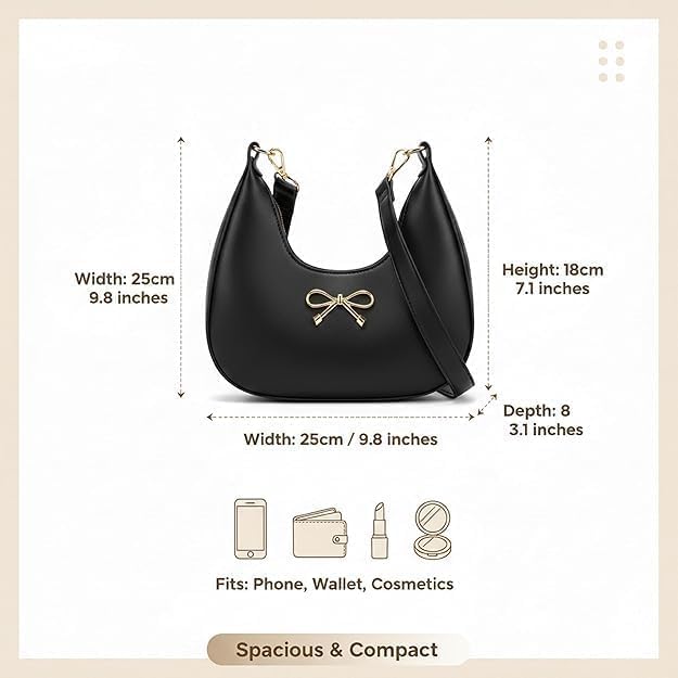 Image of Sky Magic Stylish Bag Women's Hobo Shoulder Bag with Bow Detail, Faux Leather Crossbody Handbag for Women