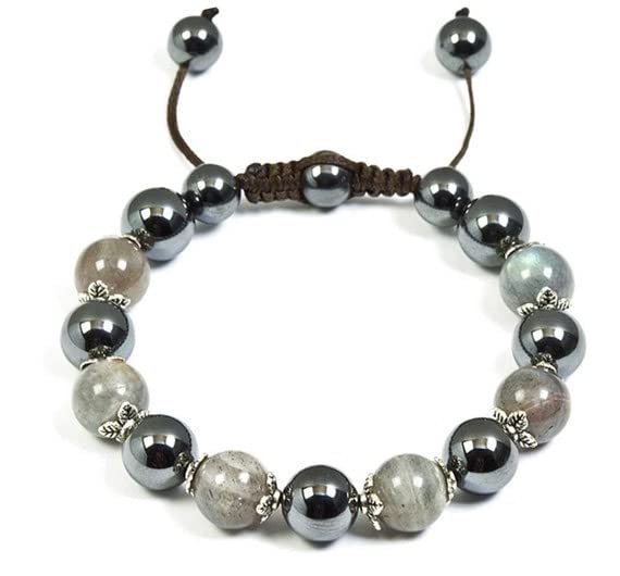 Bracelet labradorite yoga et méditation cordon réglable LKBEADS perles 10mm