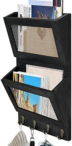 Rustic Black Key Hanger Mail Organizer Wall Mount with 4 Key Hooks, Key Holder for Wall Ornamental, Mail and Key Holder for Wall, Key Hooks for Wall, Wall Key Holder