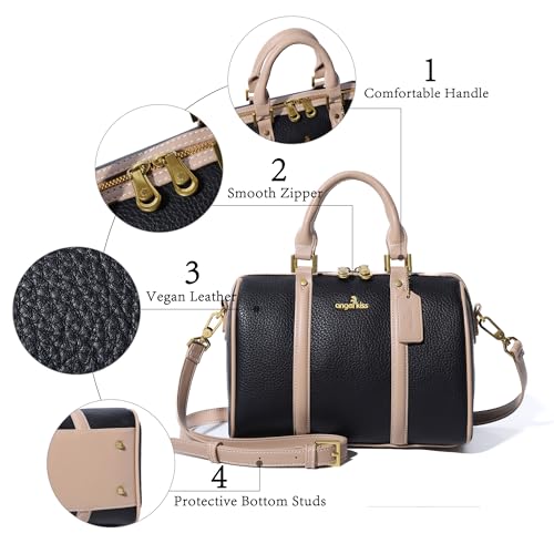 Image of Angel Kiss Women Satchel Purses and Handbags Vegan Leather Boston Barrel Bag Top Handle Shoulder Purse with Crossbody Strap | Vegan Leather