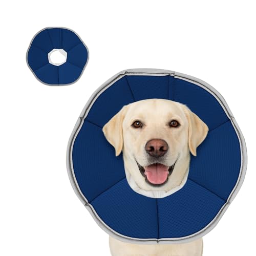 Image of MAXFUT Dog Cone Collar,Soft Cone for Dogs to Stop Licking After Surgery,Non Inflatable Dog Donut Cone (Blue, L)