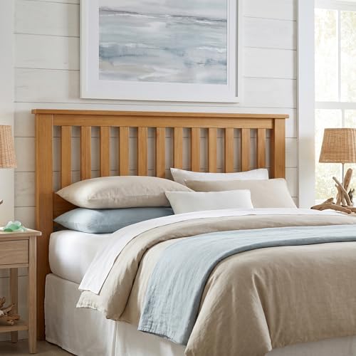 ComfIQ Serene Wood Panel Headboard with Mission Slats, Queen Size, Stained Pine, Easy Assembly, Quality Materials