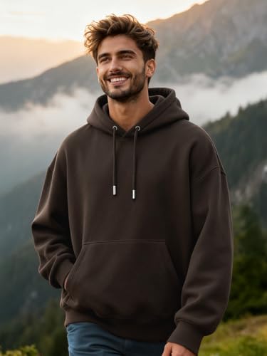 Image of Nobero Heavy Duty Oversized Solid Hoodie for Men | Hoodies for Men | Oversized Fit | Solid Colour | Thick Fleece Fabric | Drawstring Hood