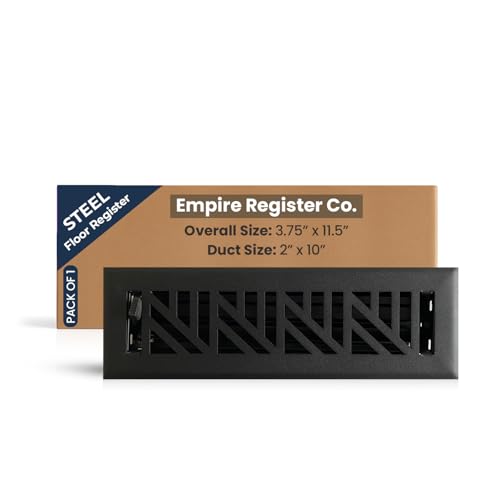 Empire Register Co, Steel Floor Register - 2x10 inch, Abstract Design, Textured Black Finish, Heavy Duty Walkable Steel Floor Vents, Metal Damper Attached Air Vents for Home Floor only
