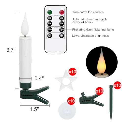 Image of Wondise Christmas Flameless Taper Candle Christmas Tree Candle Lights Battery Operated Candles with Remote & Timer, 10pcs Set Flameless Flickering LED Candles for Christmas Holiday Home Garden Decor