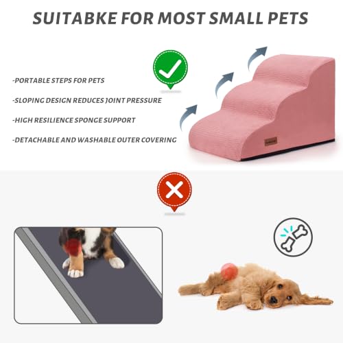Image of Dog Stairs for Small Dogs, 3-Step Pink Pet Ramp for Couch, Cats & Puppies | Aodisman Elegant Pink Pet Stairs Designed for Small Dogs and Cats, Providing Easy Access with Comfort and Style, 15.7 inch H