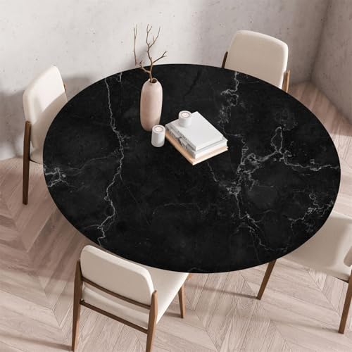 Treer Toalha de mesa redonda anti-manchas, série preta, toalha de mesa redonda com borda elástica ajustável, impressão toalhas de mesa de mesa, lavável toalhas de mesa para piquenique e sala de jantar