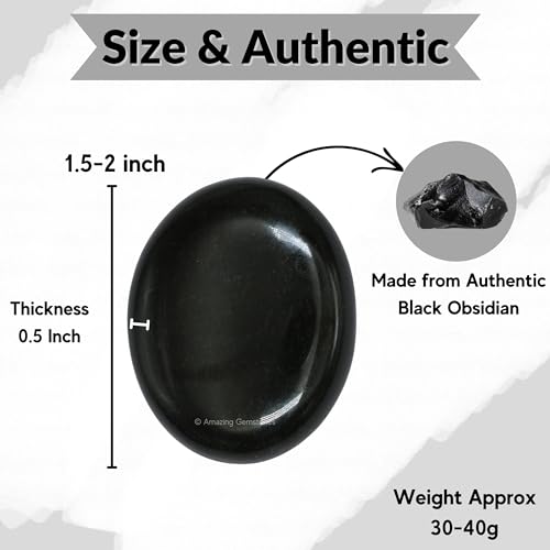 Image of Amazing Gemstone Black Obsidian Crystals and Healing Stones - Large Palm Stone Crystals Piedra - Crystal for Good Luck, Balanced Positive Energy, Meditation - Unique Stocking Stuffers & Birthday Gift