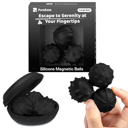 Magnetic Sensory Fidget Balls – 3PC Large Weighted Textured Silicone Stress Relief Toys fo...