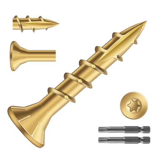 Image of #8 x 1 Inch Deck Screws (2340Pcs) 10lb. Exterior Wood Screws. Carbon Steel, Tan, Flat Head, Rust Resistant epoxy Coated, with T25 Star Bit